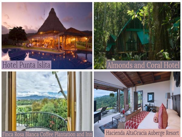 A collage of hotels for a Costa Rica vacation